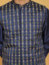 Vastramay Men's Navy Blue Dupion Silk Nehru Jacket